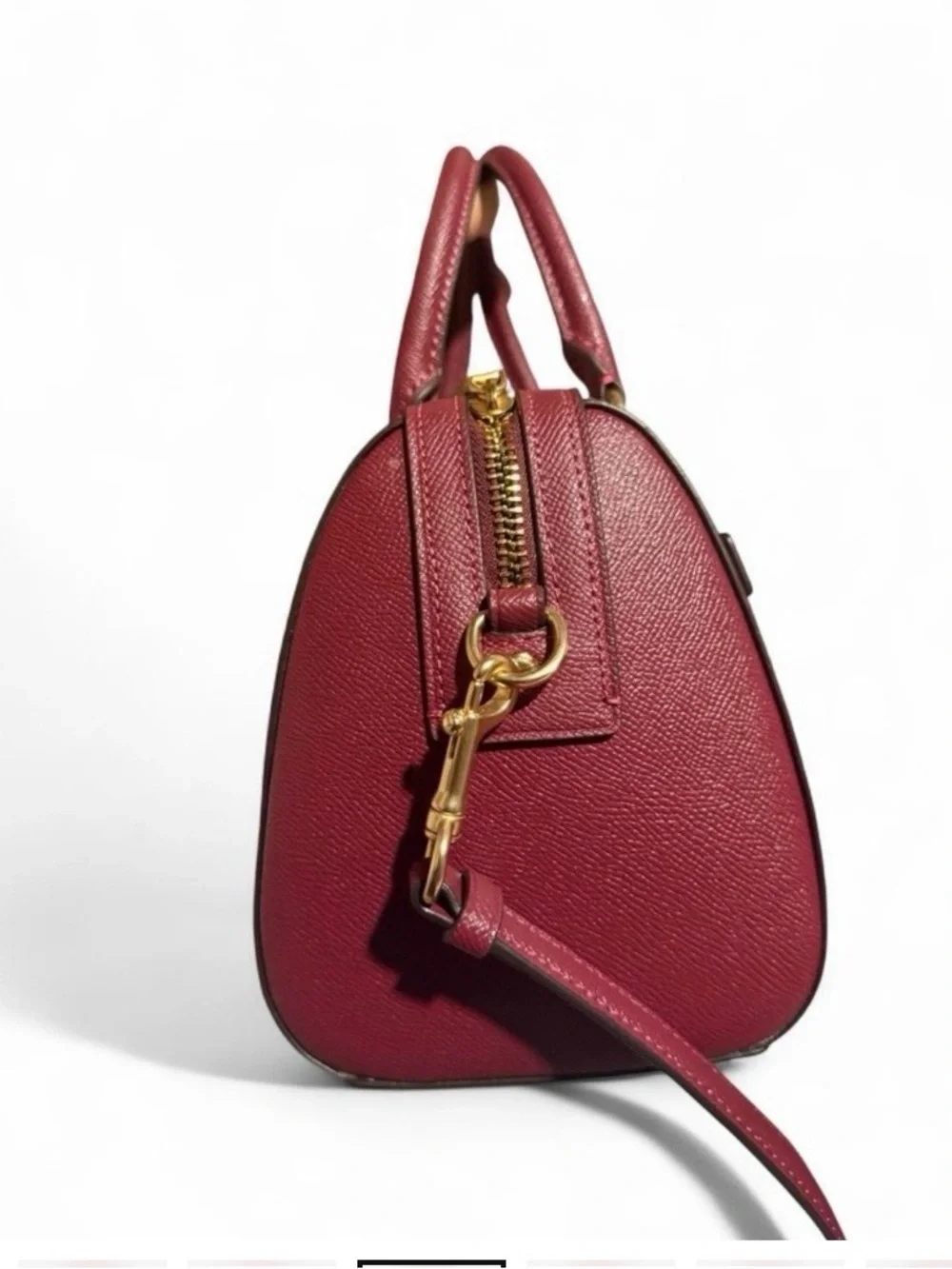 Coach Burgundy Leather Rowan Satchel with Gold Hardware